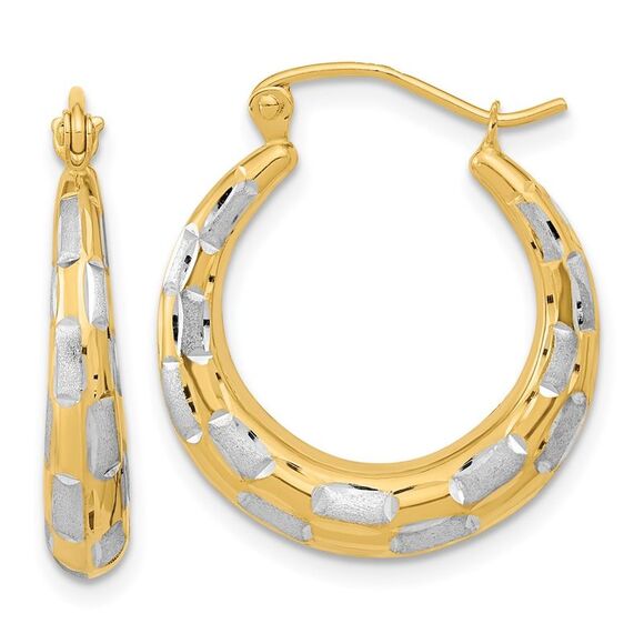 Kazi Luxury 14k White Gold Rhodium Polished Satin Diamond-cut Hoop Earrings,New Products : American Fashion Style Bags On Sale